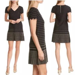 Ted Baker Maciiey Stitch Detail Hold Metallic & Black Scallop Knit Dress size 10